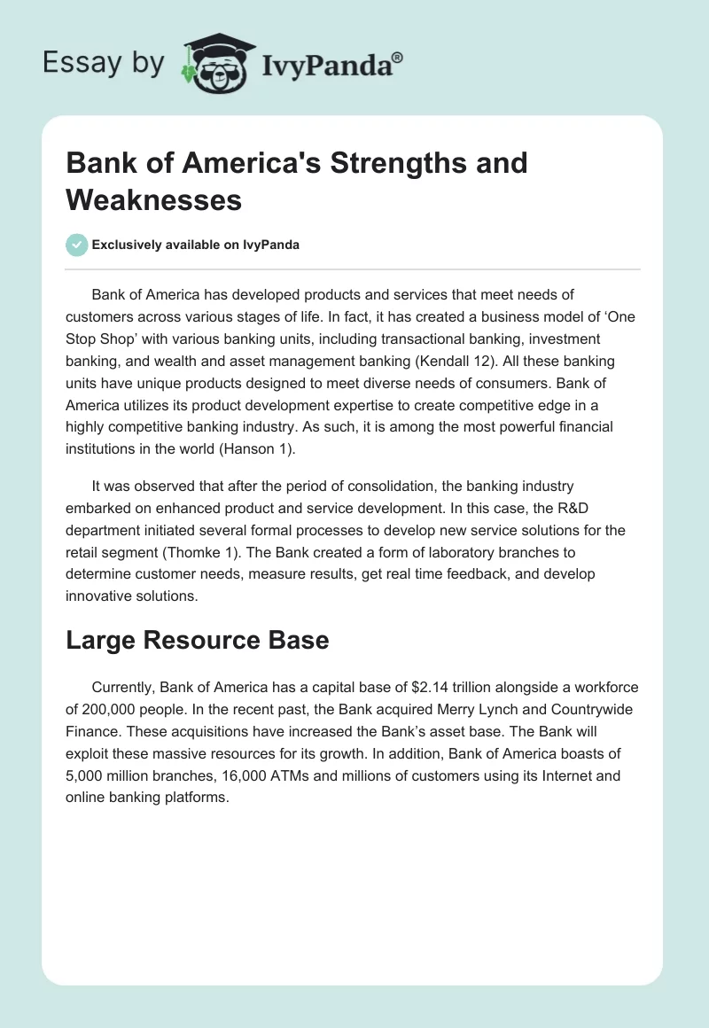 Bank of America's Strengths and Weaknesses. Page 1