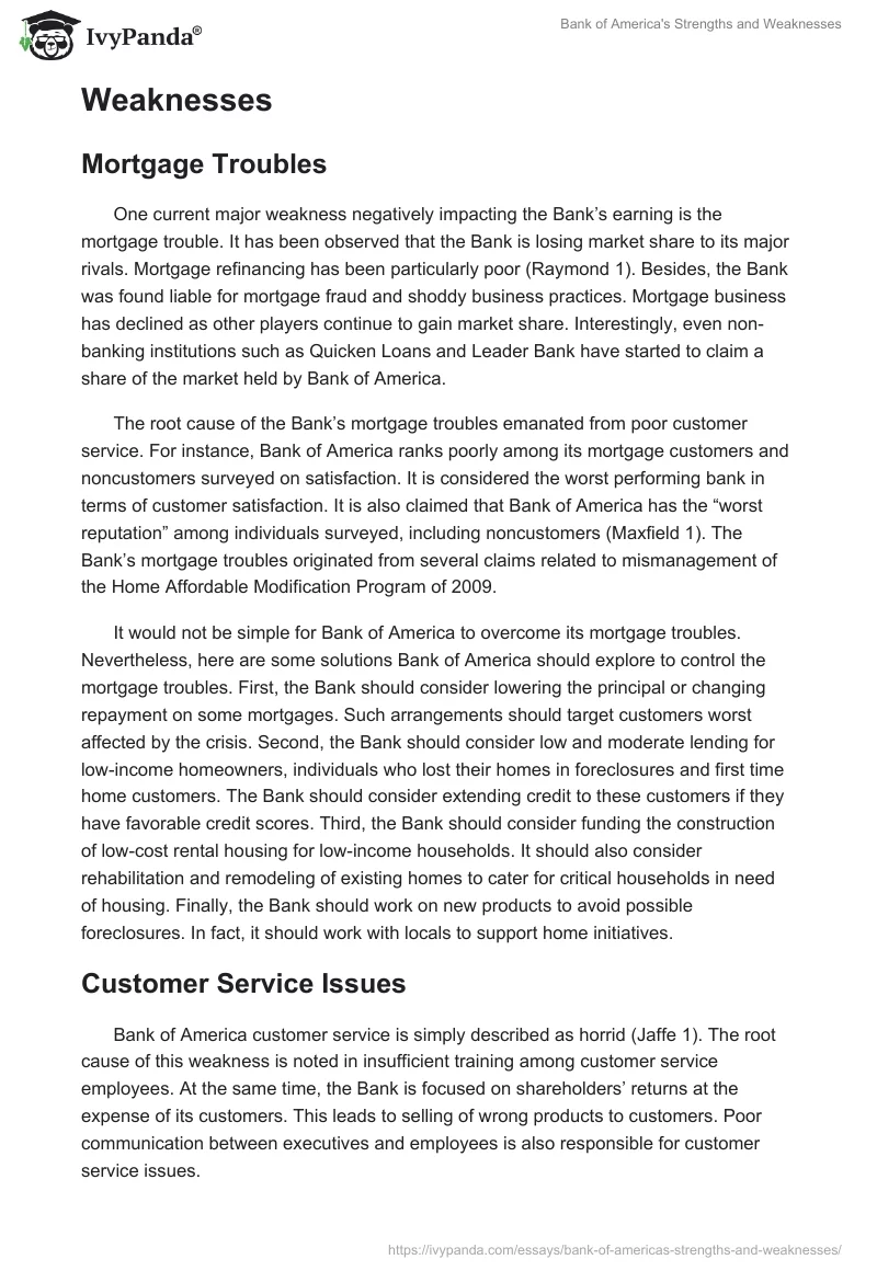 Bank of America's Strengths and Weaknesses. Page 2