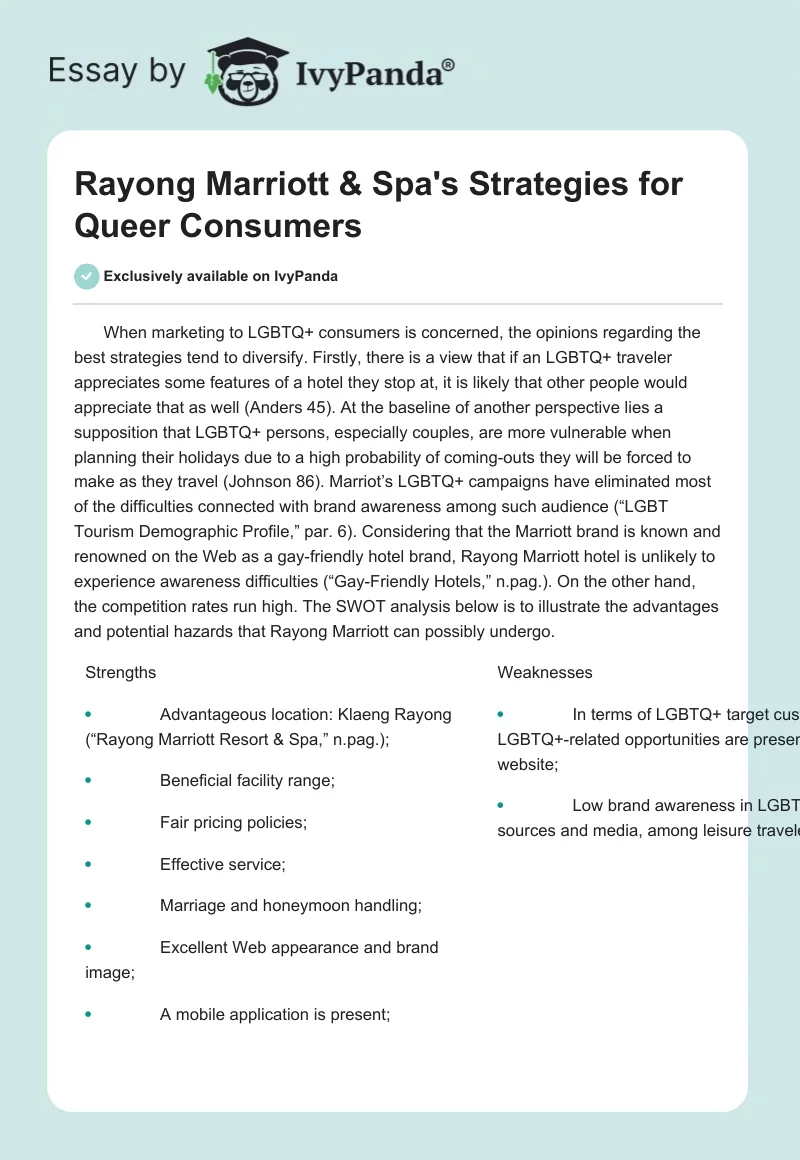 Rayong Marriott & Spa's Strategies for Queer Consumers. Page 1