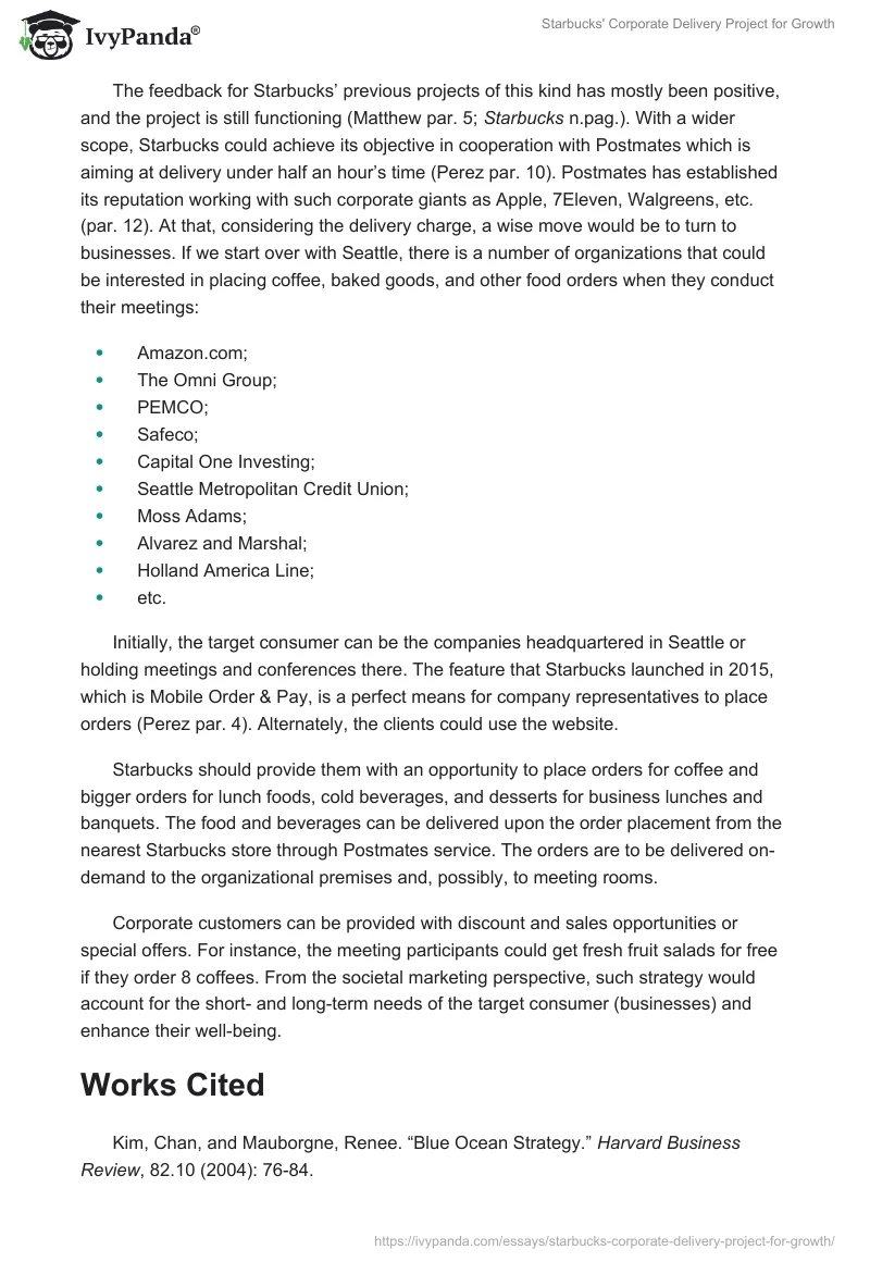 Starbucks' Corporate Delivery Project for Growth. Page 2