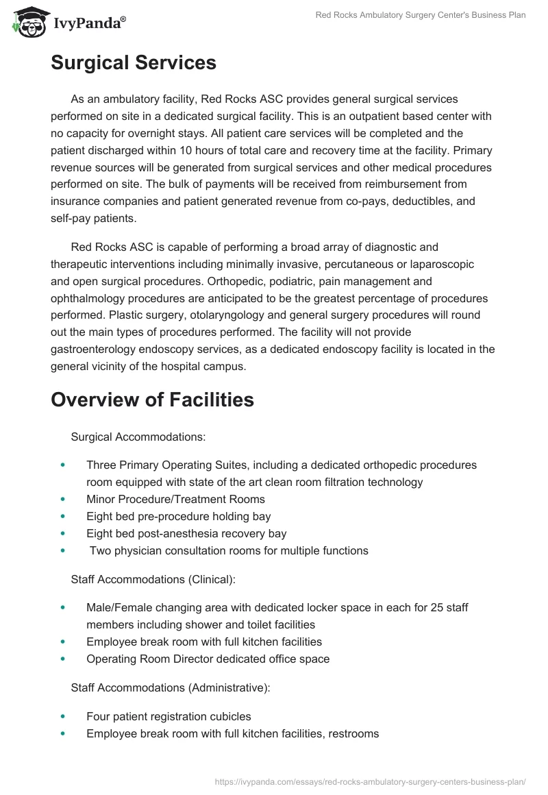 Red Rocks Ambulatory Surgery Center's Business Plan. Page 3
