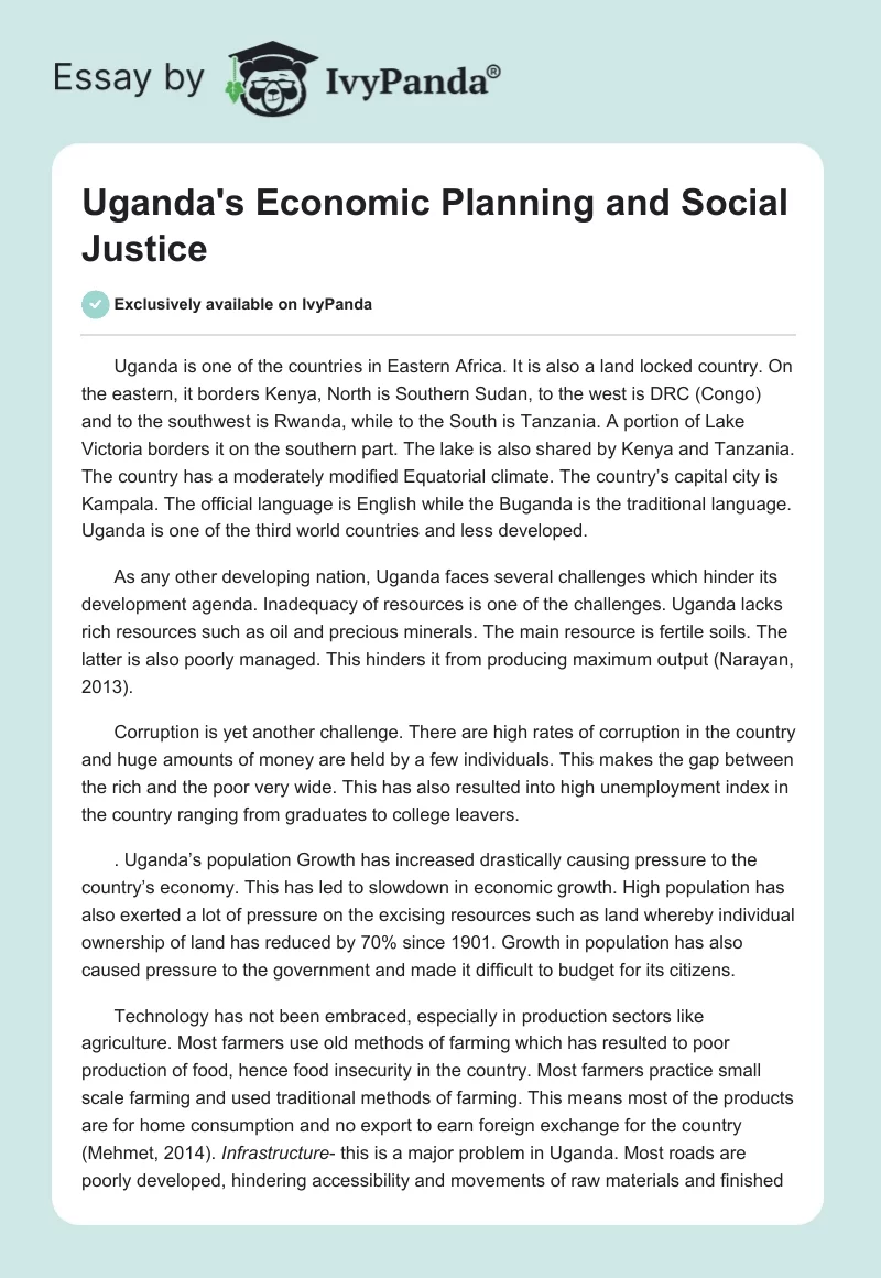 Uganda's Economic Planning and Social Justice. Page 1