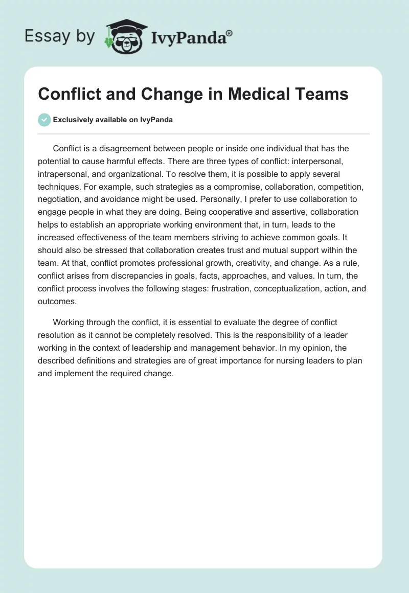 Conflict and Change in Medical Teams. Page 1