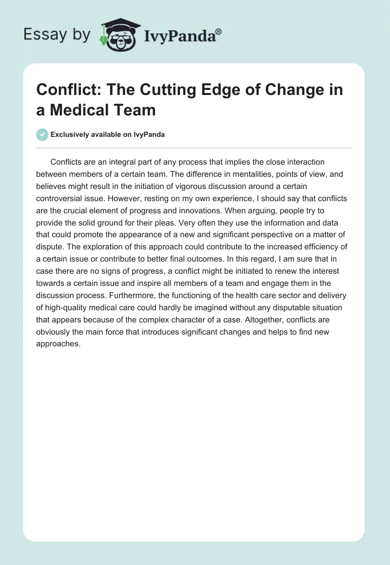 Conflict: The Cutting Edge of Change in a Medical Team. Page 1