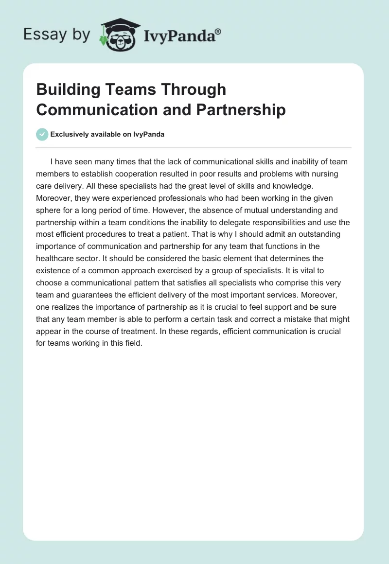 Building Teams Through Communication and Partnership. Page 1