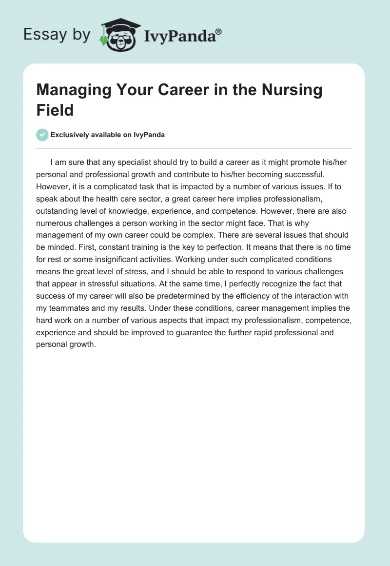 Managing Your Career in the Nursing Field. Page 1