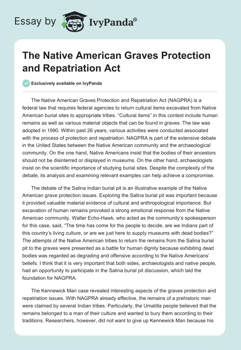 The Native American Graves Protection and Repatriation Act. Page 1