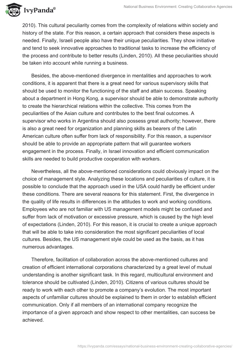 National Business Environment: Creating Collaborative Agencies. Page 2