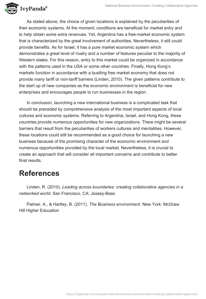 National Business Environment: Creating Collaborative Agencies. Page 3