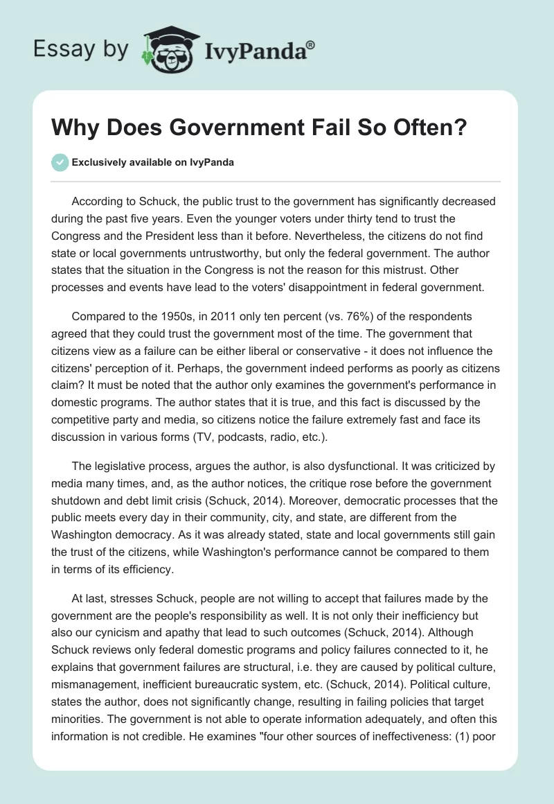 Why Does Government Fail So Often?. Page 1