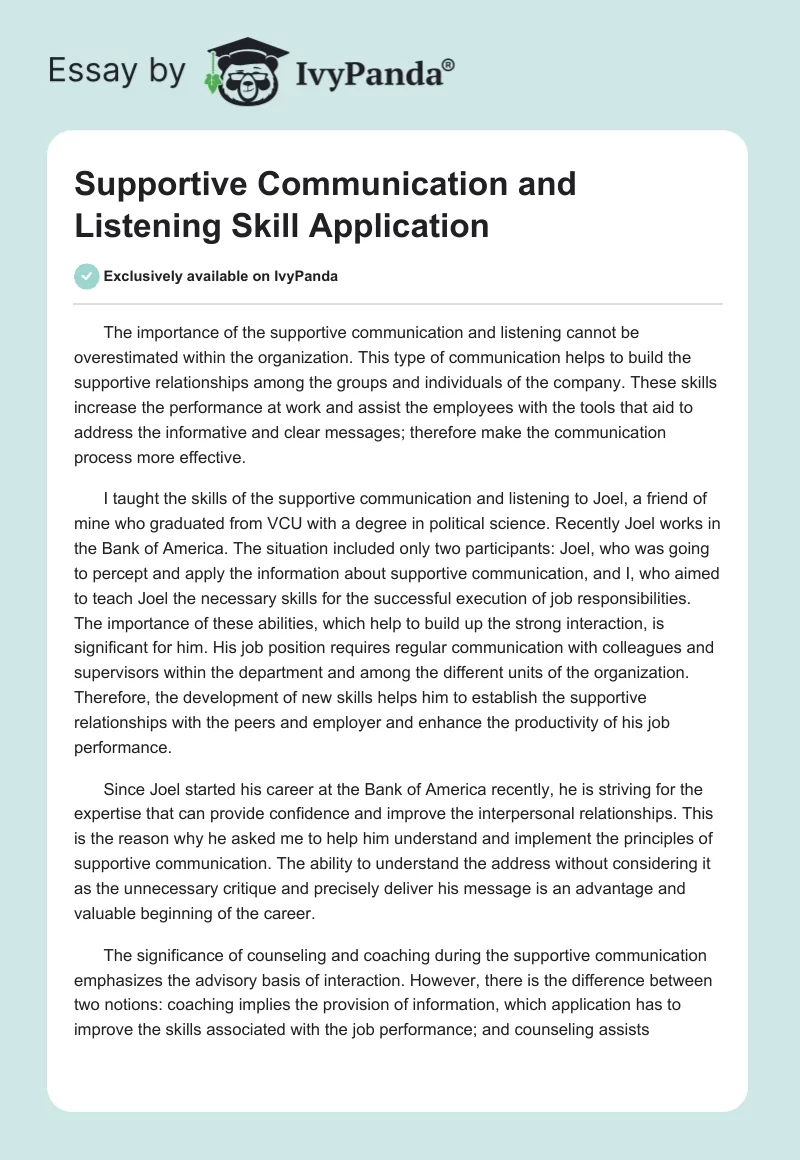 Supportive Communication and Listening Skill Application. Page 1