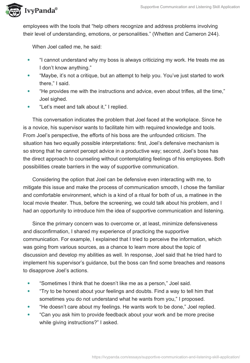 Supportive Communication and Listening Skill Application. Page 2