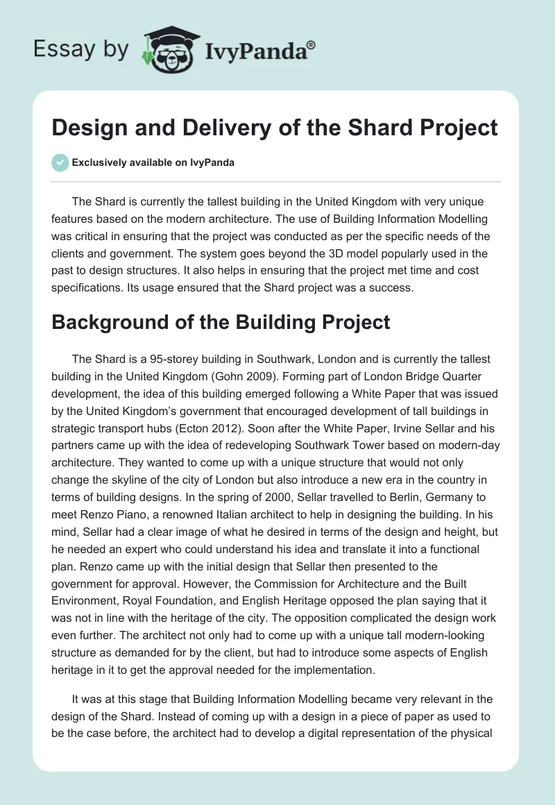 Design and Delivery of the Shard Project. Page 1