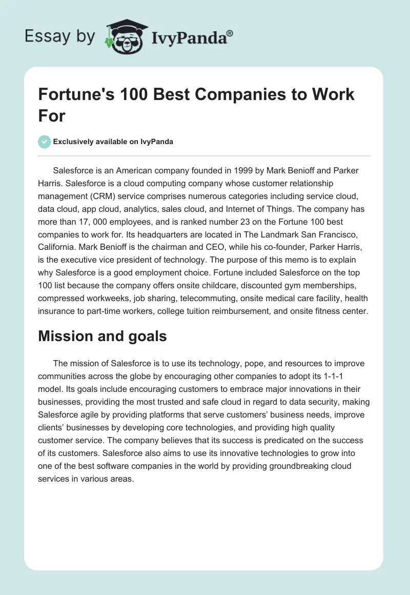 Fortune's 100 Best Companies to Work For. Page 1