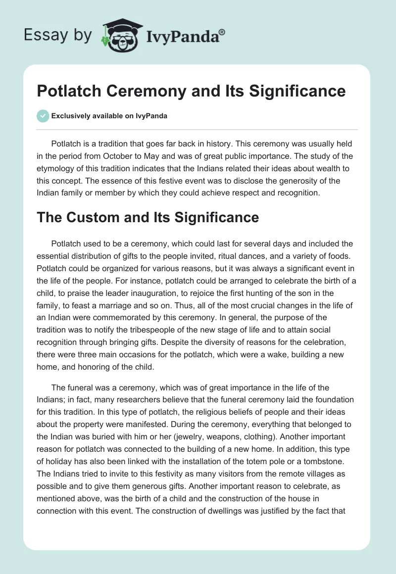 Potlatch Ceremony and Its Significance. Page 1