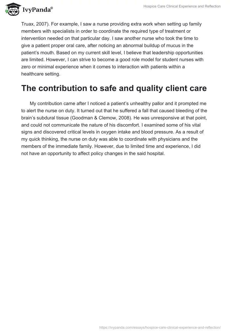 Hospice Care Clinical Experience and Reflection. Page 3