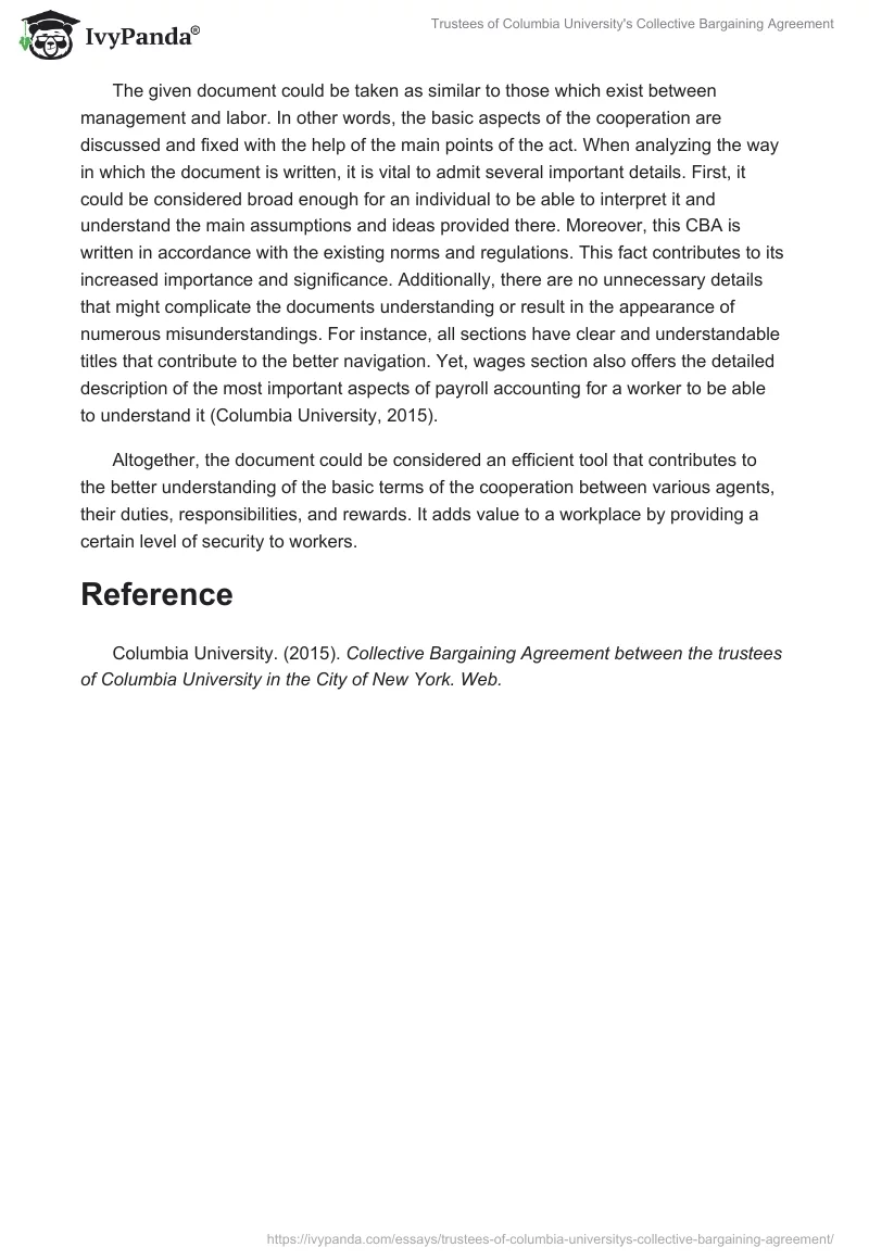 Trustees of Columbia University's Collective Bargaining Agreement. Page 2
