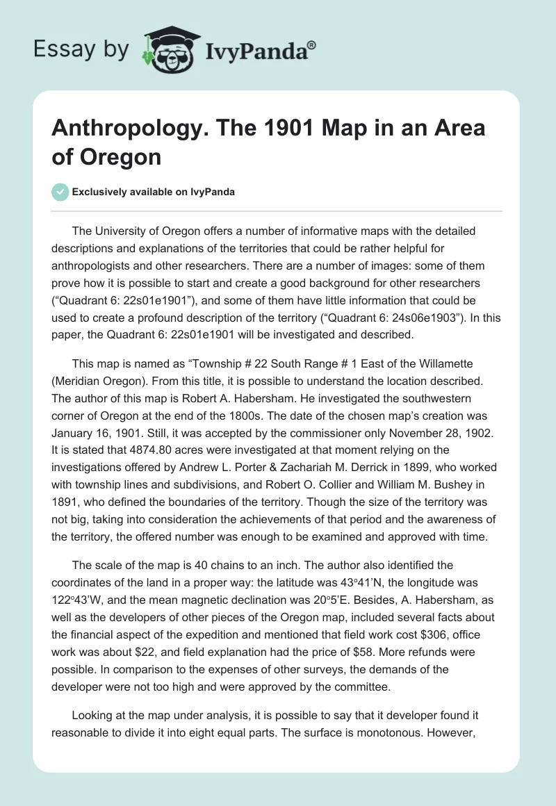 Anthropology. The 1901 Map in an Area of Oregon. Page 1