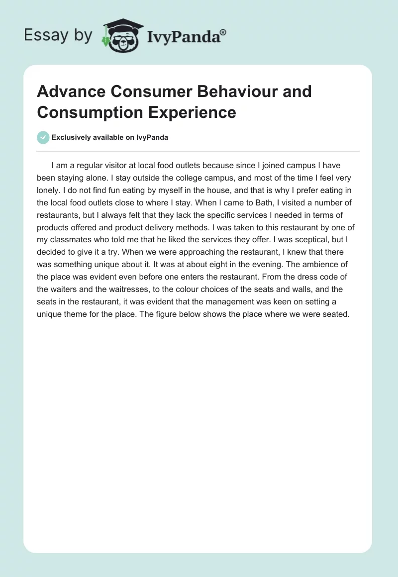 Advance Consumer Behaviour and Consumption Experience. Page 1