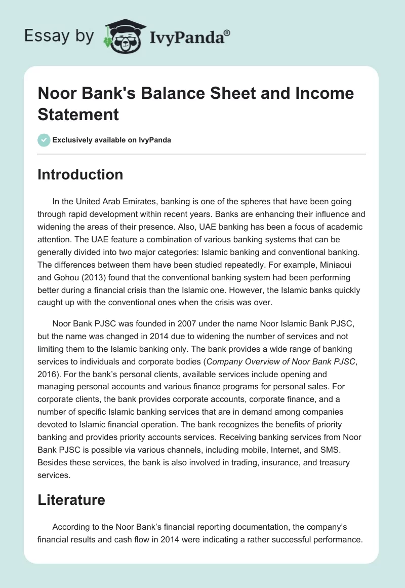 Noor Bank's Balance Sheet and Income Statement. Page 1
