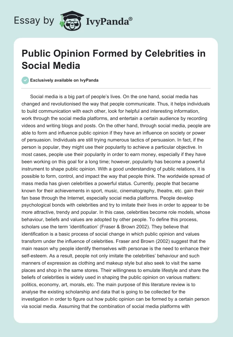 Public Opinion Formed by Celebrities in Social Media. Page 1