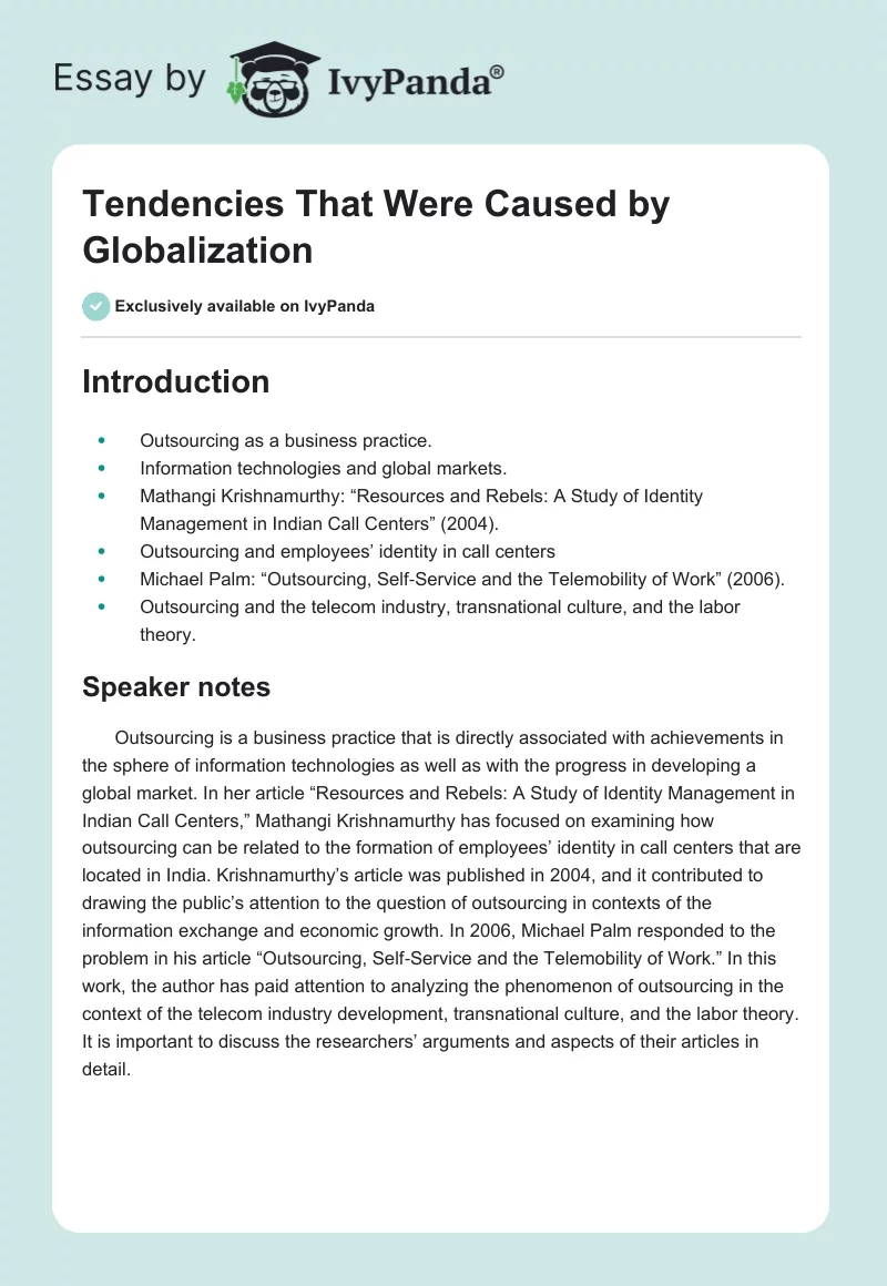 Tendencies That Were Caused by Globalization. Page 1