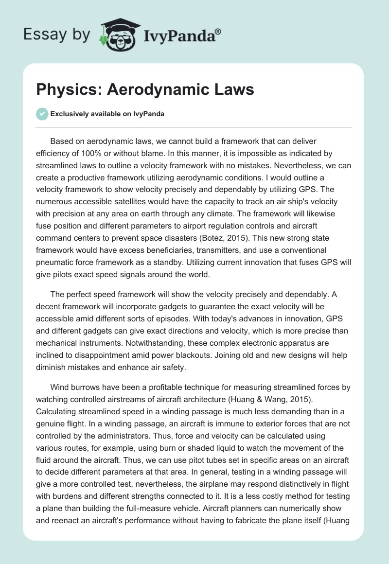 Physics: Aerodynamic Laws. Page 1