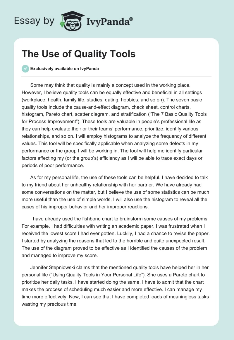 The Use of Quality Tools. Page 1