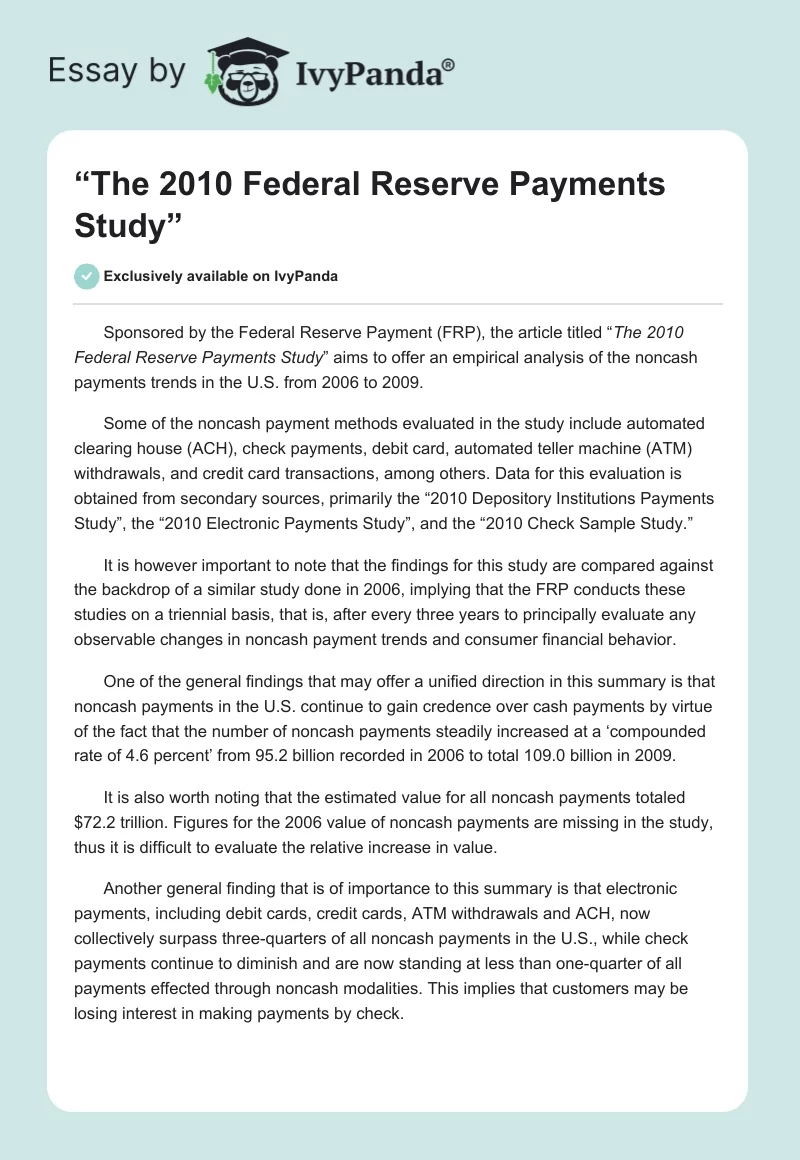“The 2010 Federal Reserve Payments Study”. Page 1