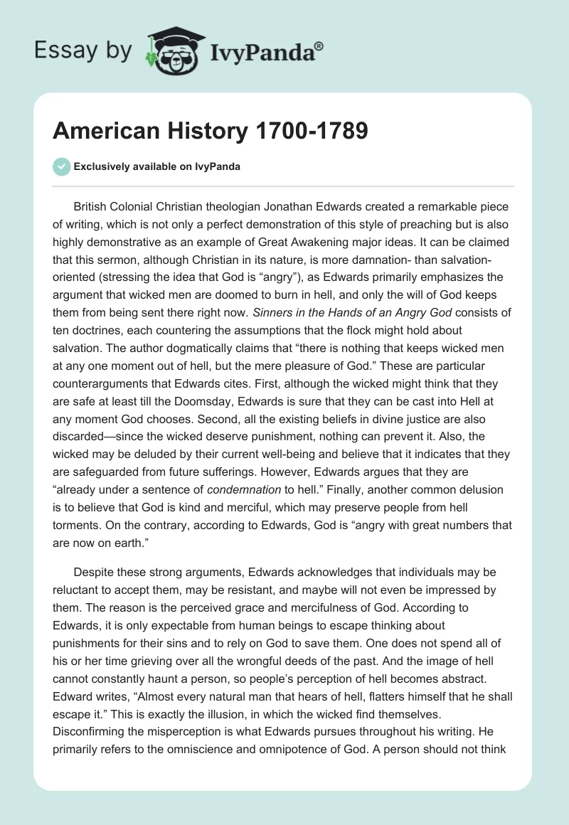 American History 1700-1789. Page 1