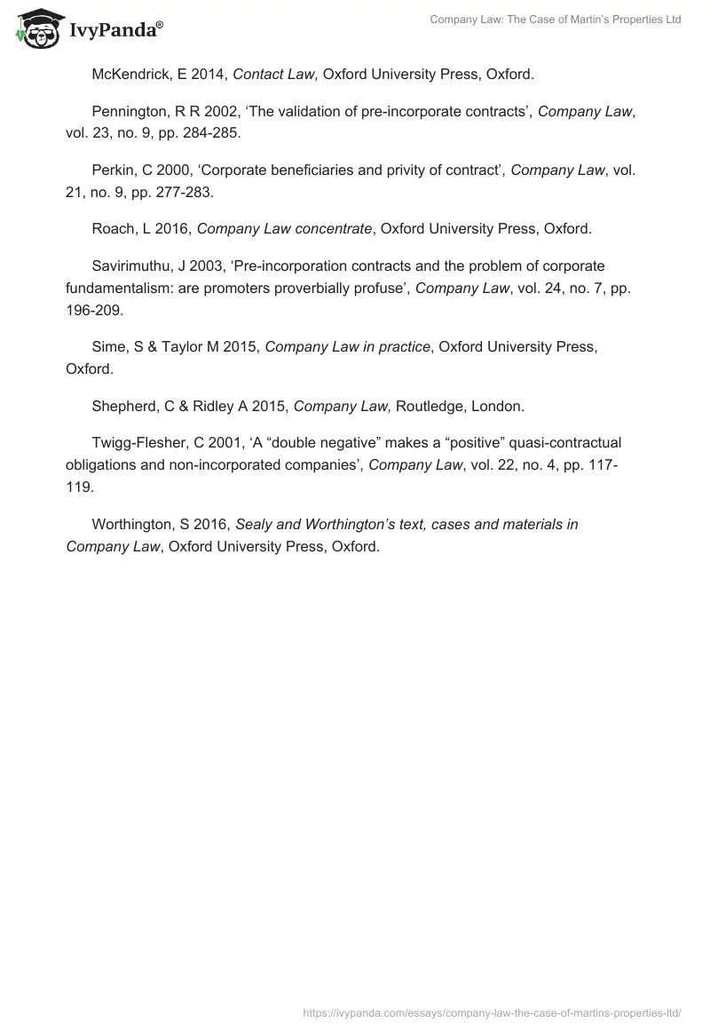 Company Law: The Case of Martin’s Properties Ltd. Page 5
