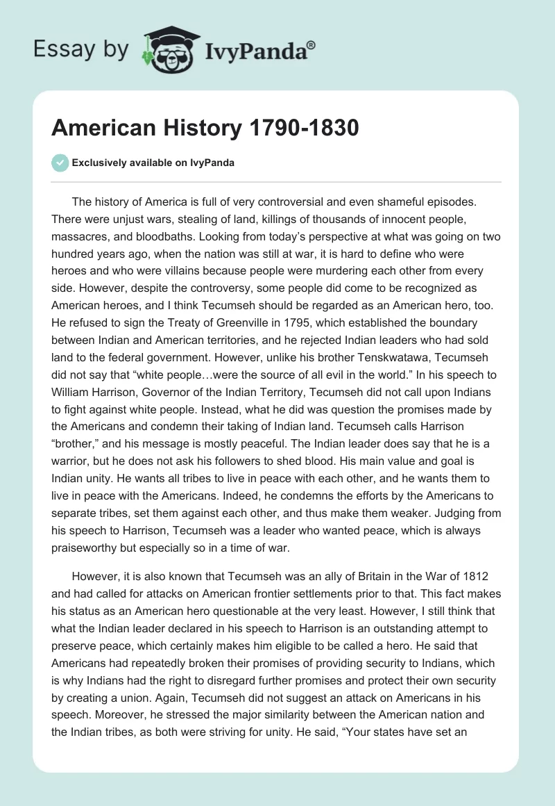 American History 1790-1830. Page 1
