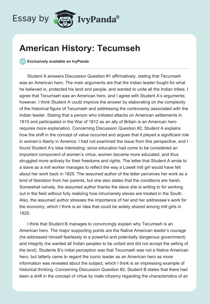 American History: Tecumseh. Page 1