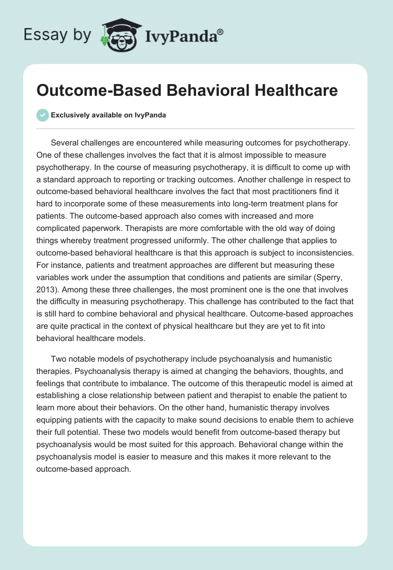 Outcome-Based Behavioral Healthcare. Page 1