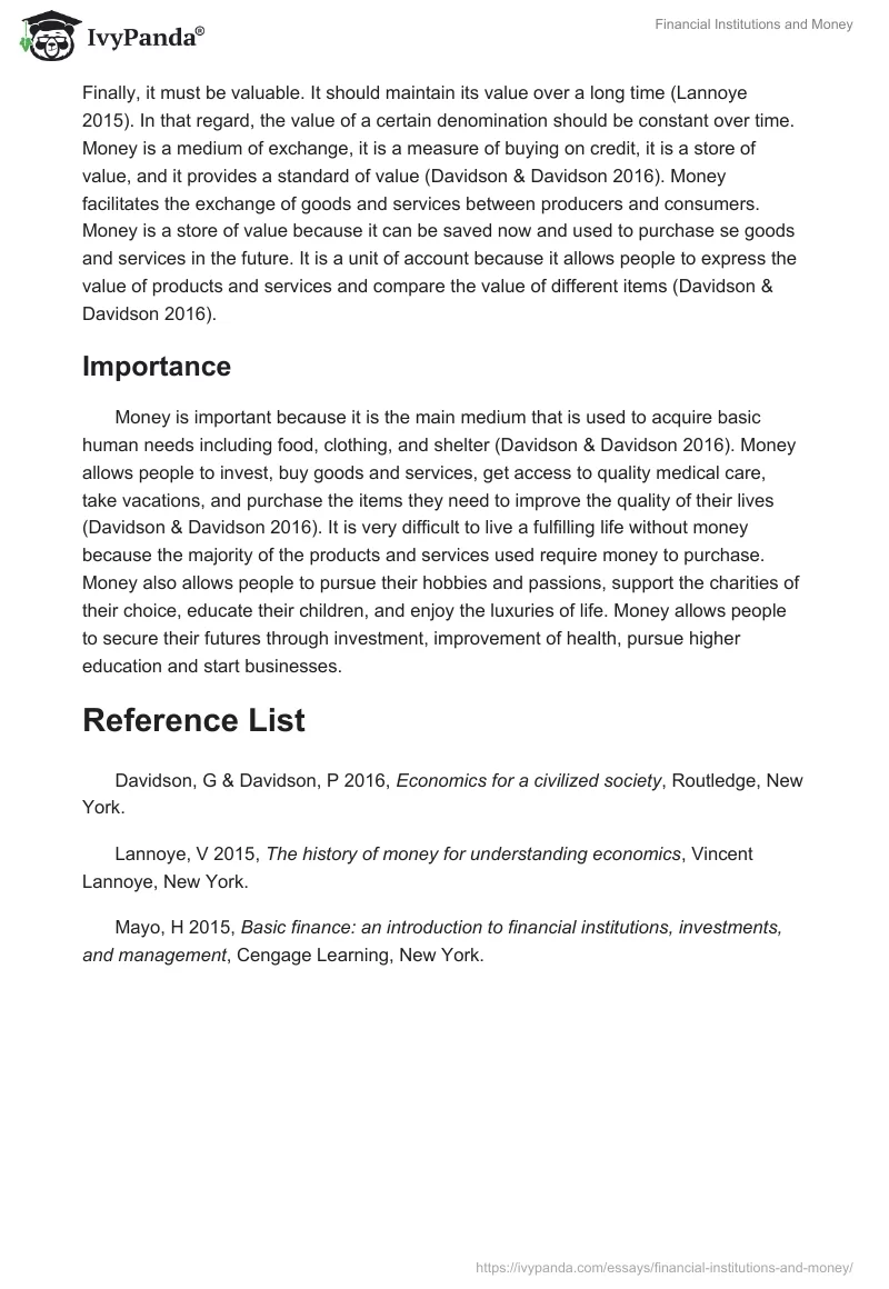 Financial Institutions and Money. Page 2