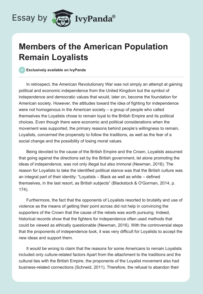 Members of the American Population Remain Loyalists. Page 1