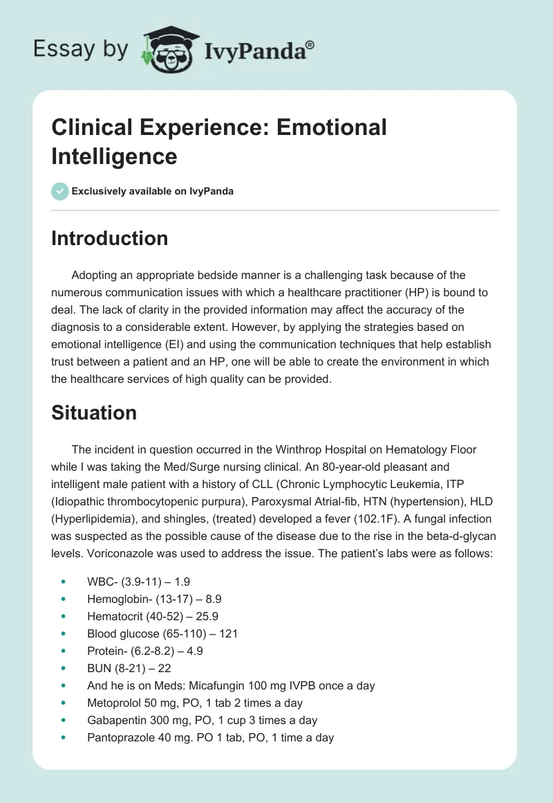 Clinical Experience: Emotional Intelligence. Page 1