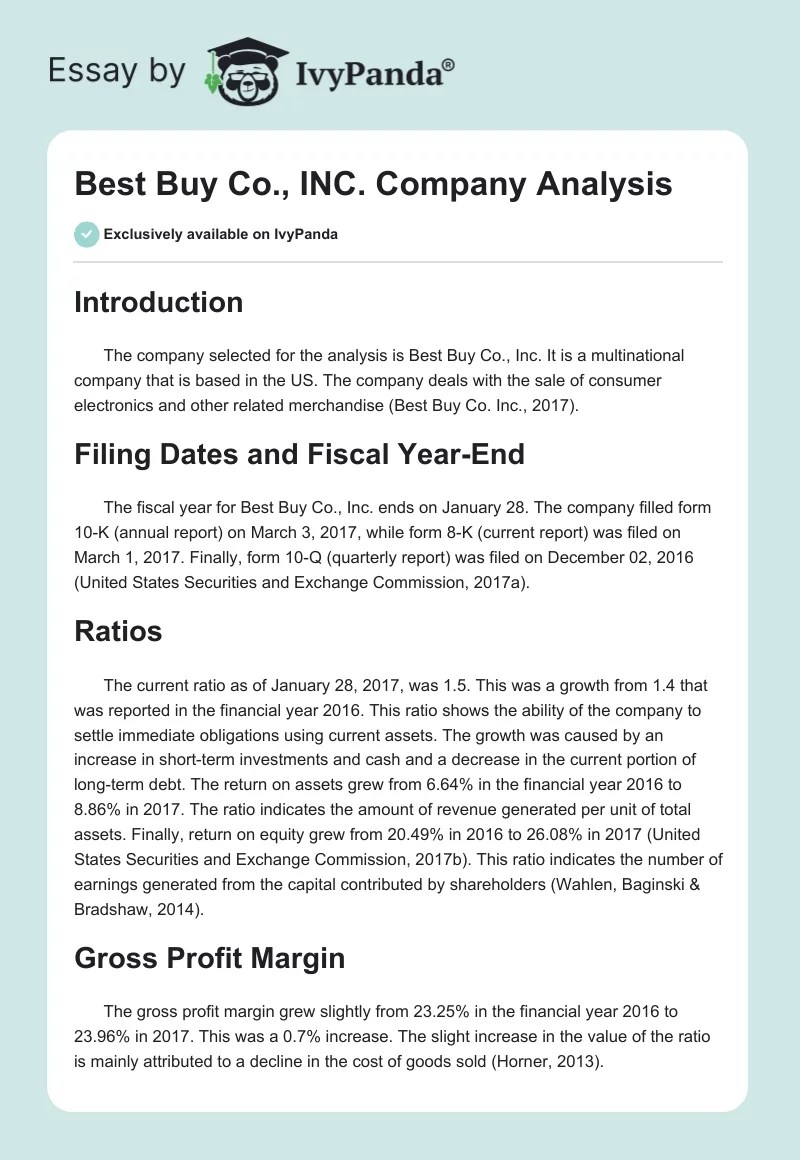 Best Buy Co., INC. Company Analysis. Page 1