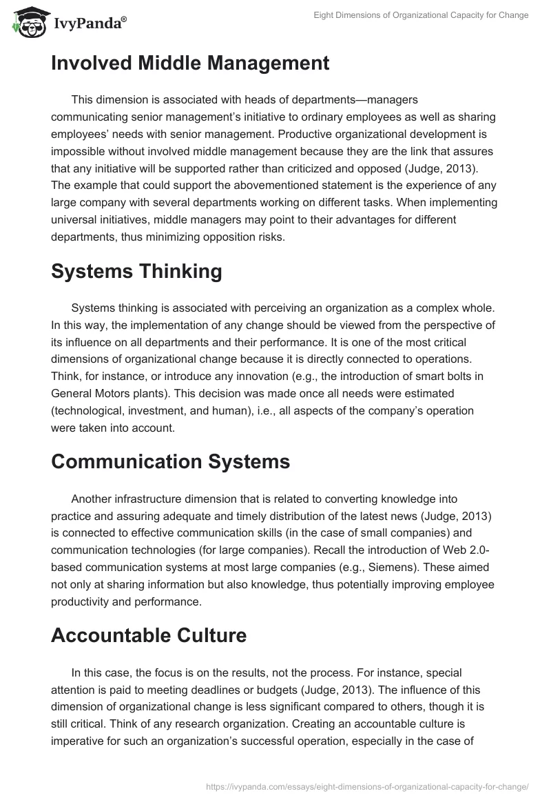 Eight Dimensions of Organizational Capacity for Change. Page 2