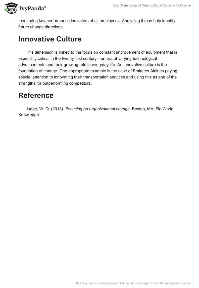 Eight Dimensions of Organizational Capacity for Change. Page 3
