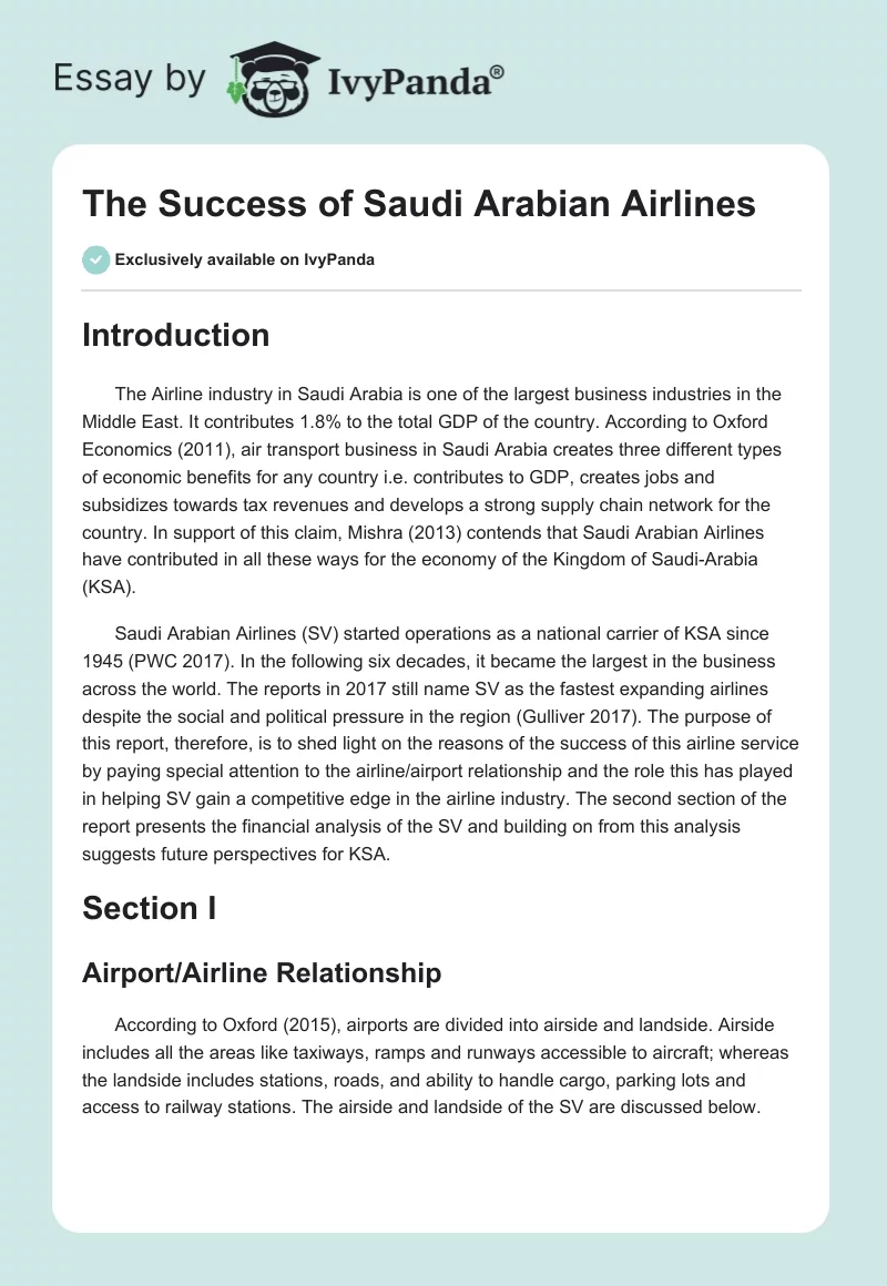 The Success of Saudi Arabian Airlines. Page 1