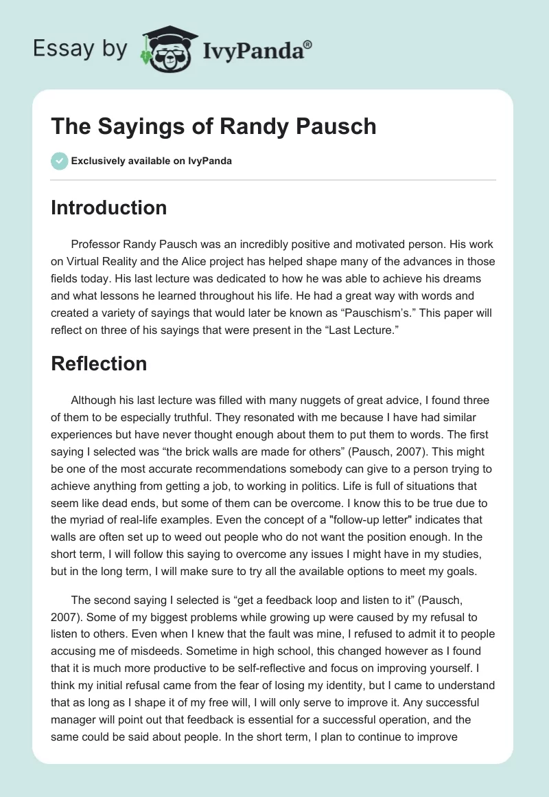 The Sayings of Randy Pausch. Page 1