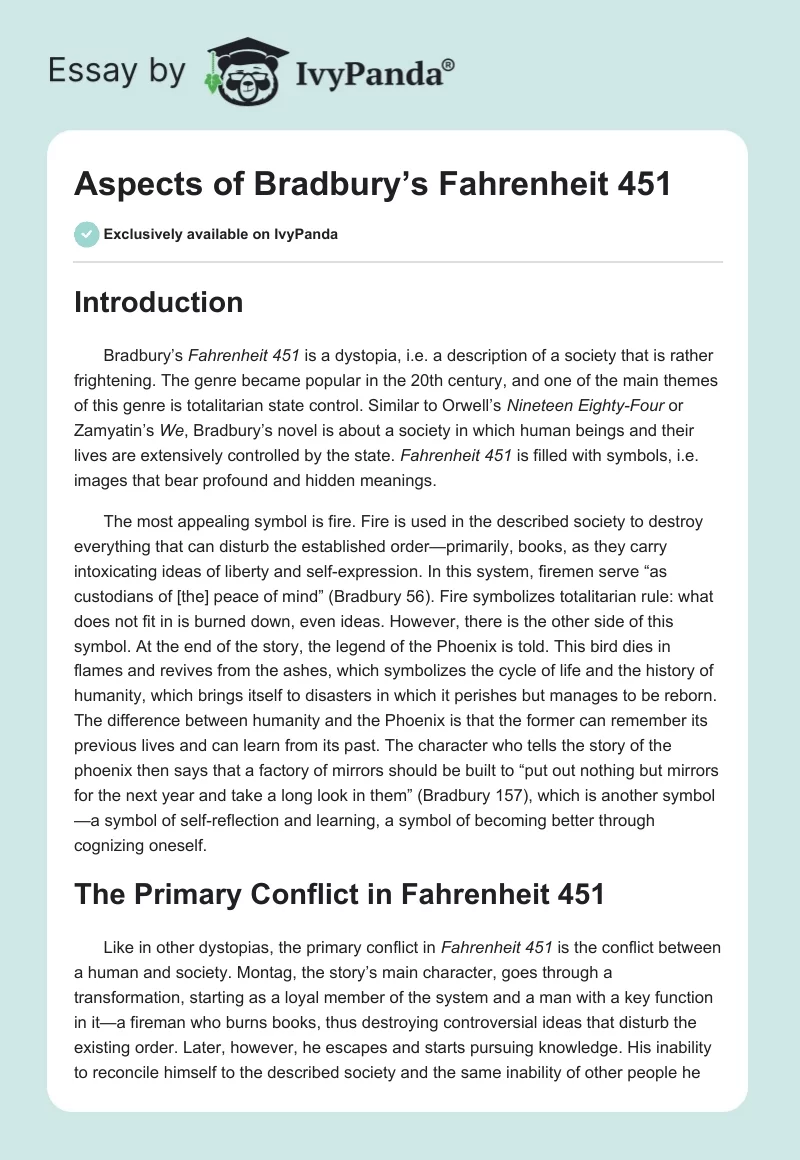 Aspects of Bradbury’s Fahrenheit 451. Page 1