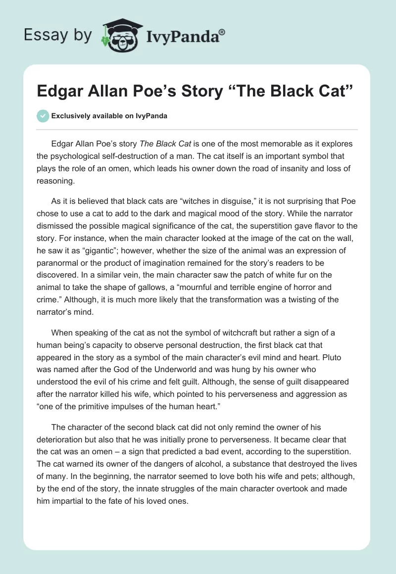 Edgar Allan Poe’s Story “The Black Cat”. Page 1