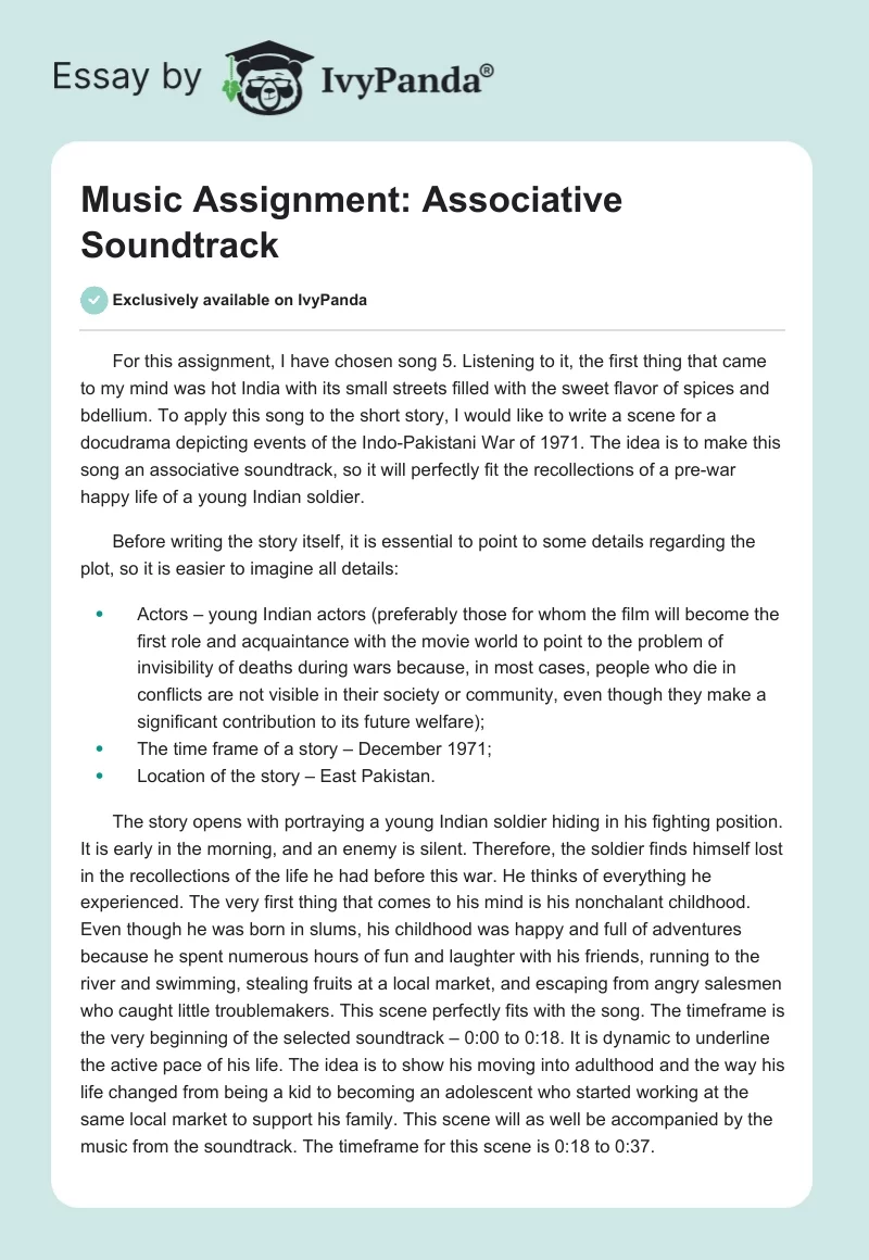 Music Assignment: Associative Soundtrack. Page 1