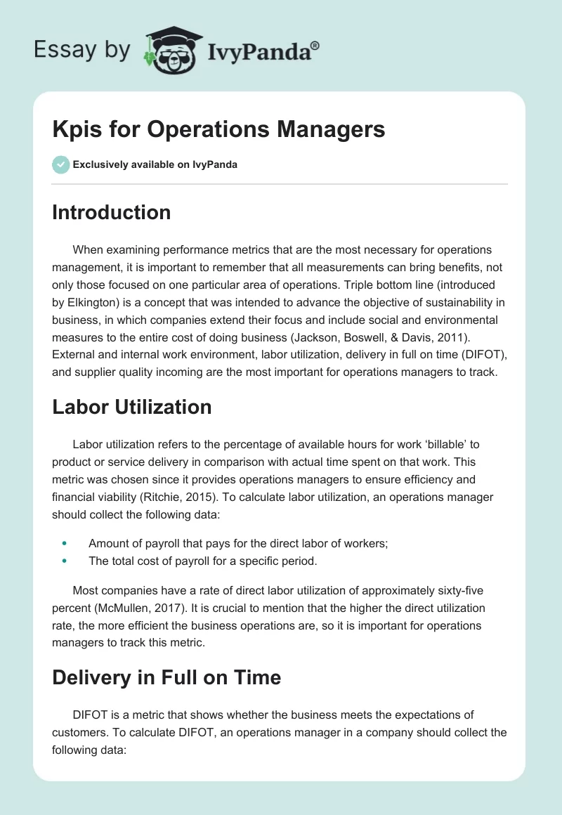 Kpis for Operations Managers. Page 1