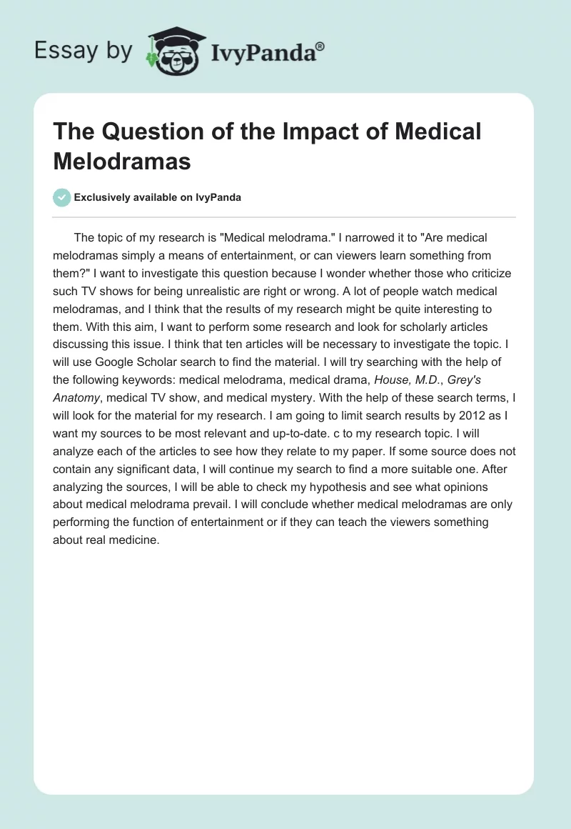 The Question of the Impact of Medical Melodramas. Page 1