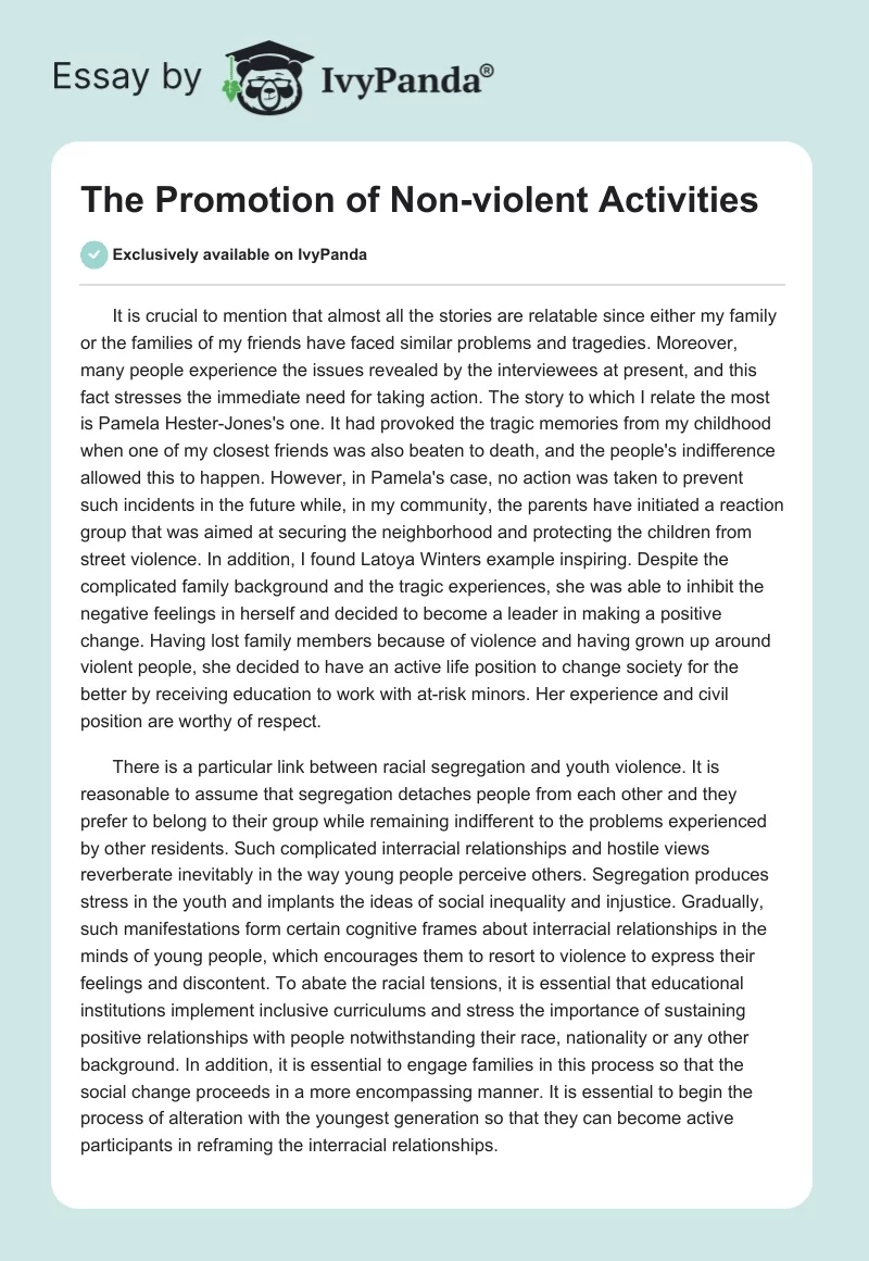 The Promotion of Non-violent Activities. Page 1