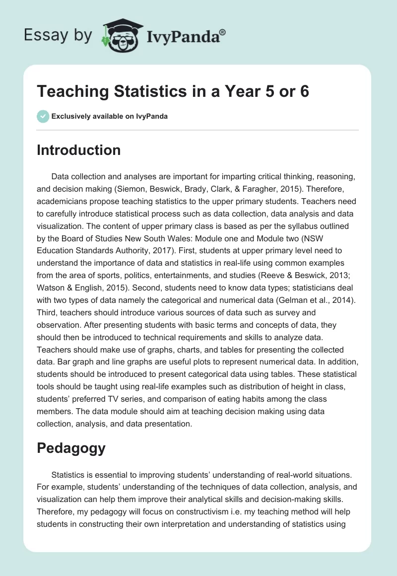 Teaching Statistics in a Year 5 or 6. Page 1