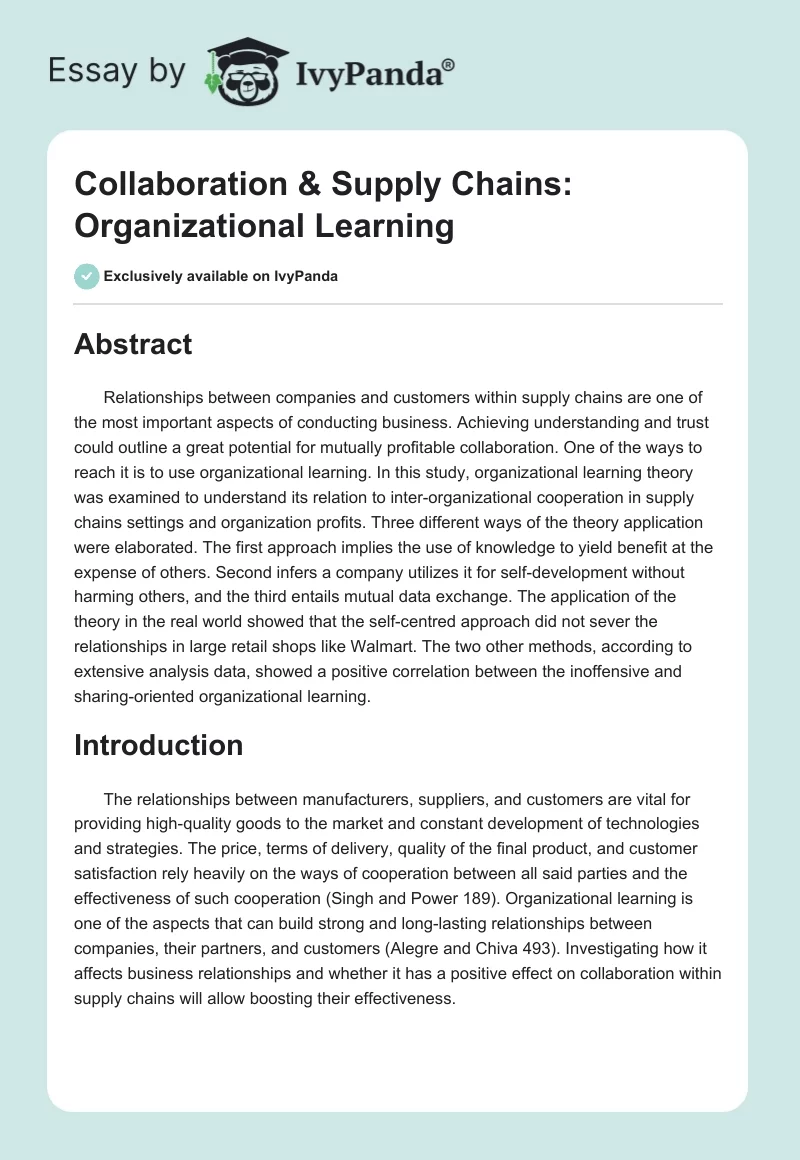 Collaboration & Supply Chains: Organizational Learning. Page 1